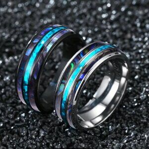 NWT Size 11 No Tarnish Abalone Ring/ Wedding Band in Black for Men Gift Idea